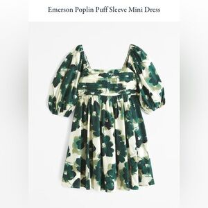 New Abercrombie Emerson Poplin Puff Sleeve Mini Dress XS PETITE, GREEN FLORAL